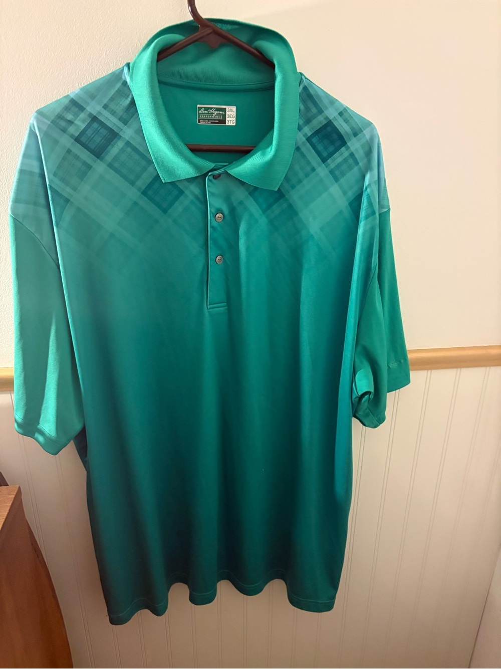 Ben Hogan Performance Golf Polo Mens 3XL Teal Plaid Short Sleeve Shirt